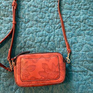 Small Brown Leather Bacoli Printed Crossbody Patricia Nash Style Bag. NWOT